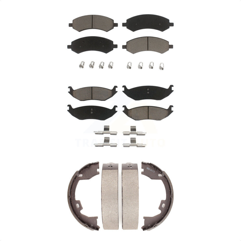 Front Rear Ceramic Brake Pads And Parking Shoes Kit For Dodge Ram 1500