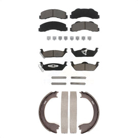 Front Rear Ceramic Brake Pads And Parking Shoes Kit For 2010-2011 Ford F-150