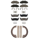 Front Rear Ceramic Brake Pads & Parking Shoe Kit For Ford F-150 Heritage Lincoln