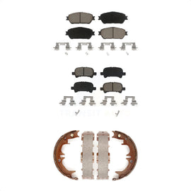 Front Rear Ceramic Brake Pads & Parking Shoes Kit For Toyota Camry Avalon Solara