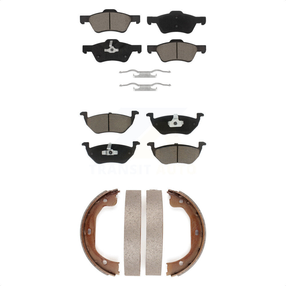 Front Rear Ceramic Brake Pads & Parking Shoe Kit For Ford Escape Mercury Mariner