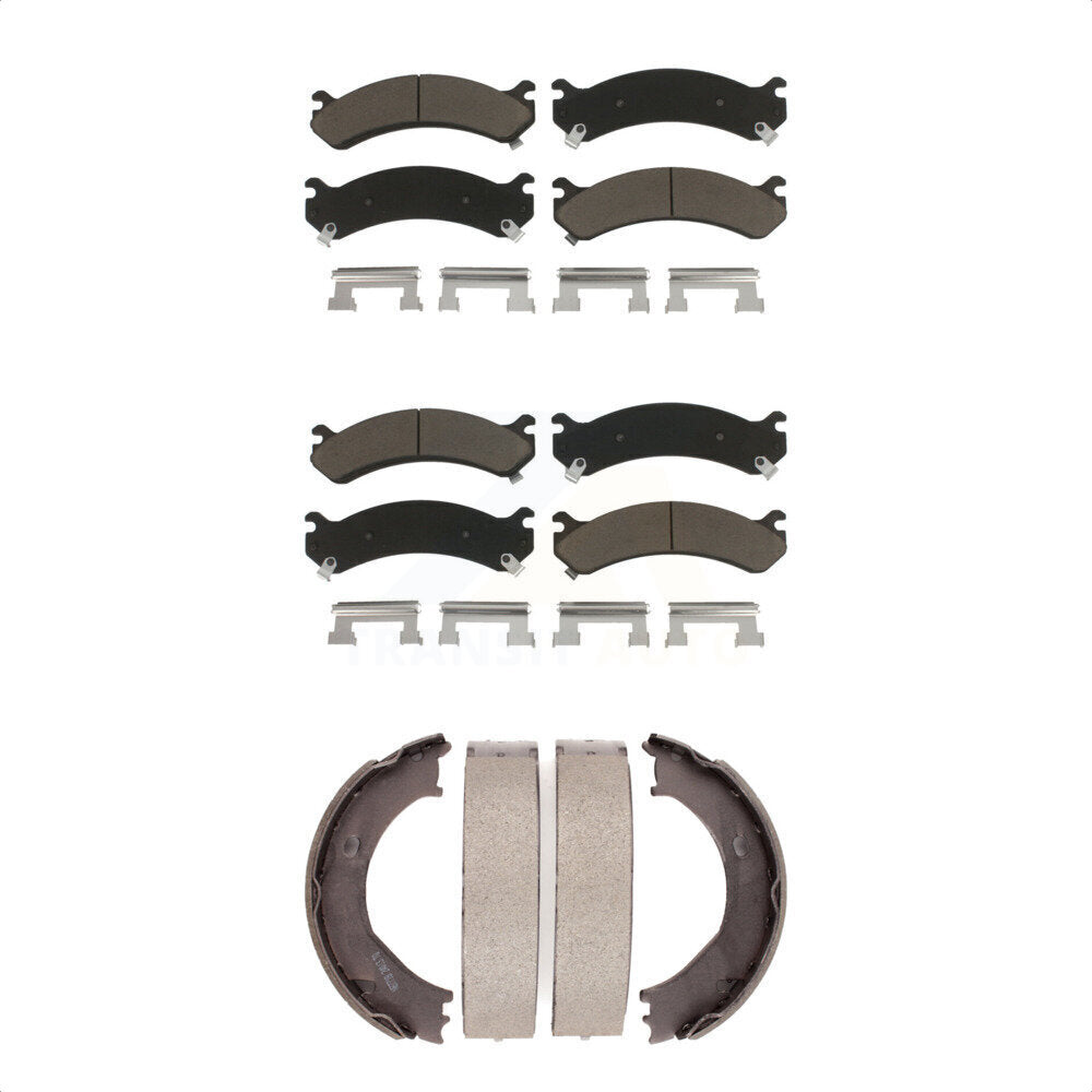 Front Rear Ceramic Brake Pads & Parking Shoe Kit For Chevrolet Silverado 3500 HD