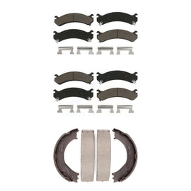 Front Rear Ceramic Brake Pads & Parking Shoe Kit For Chevrolet Silverado 3500 HD