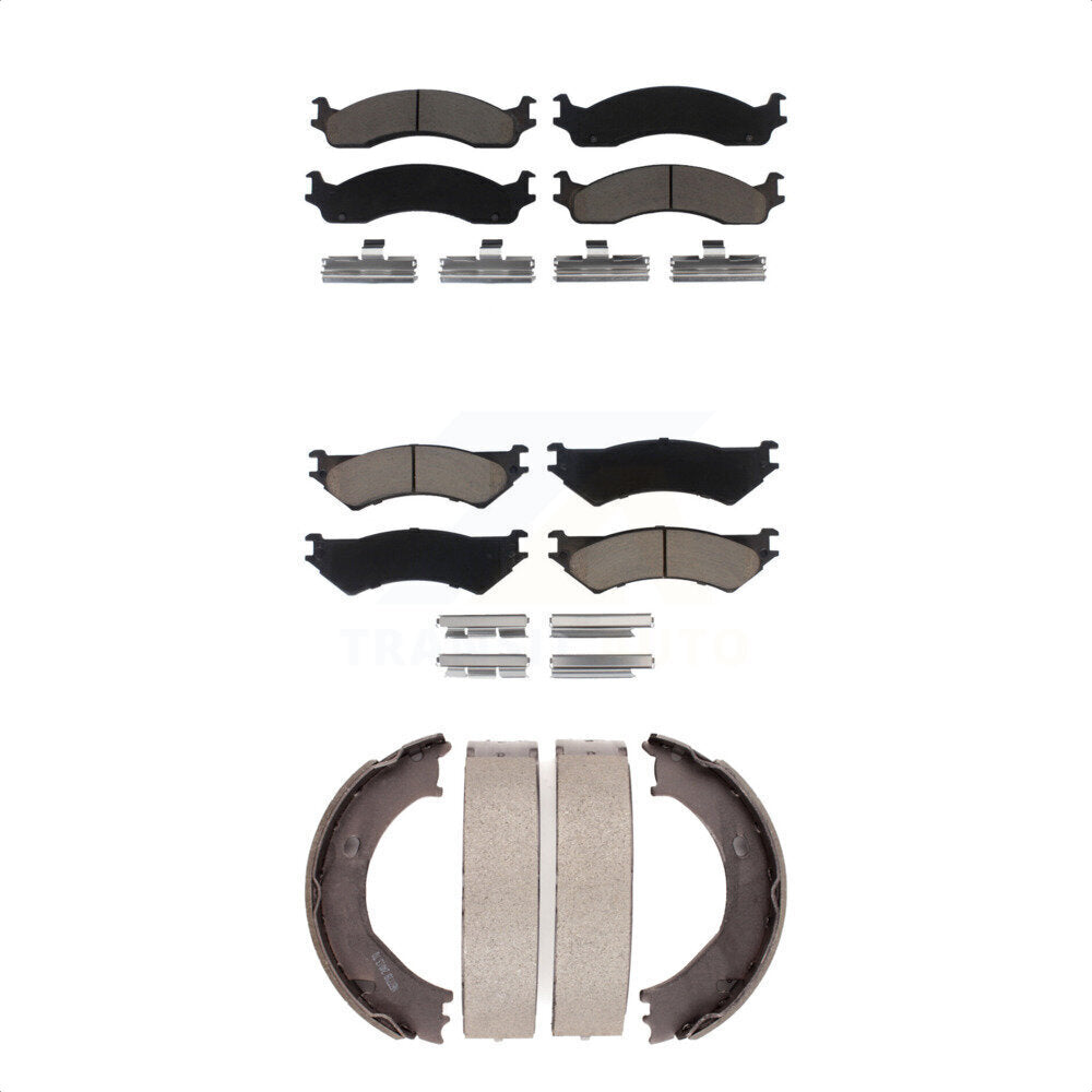 Front Rear Ceramic Brake Pads & Parking Shoes Kit For Ford E-250 Econoline E-350