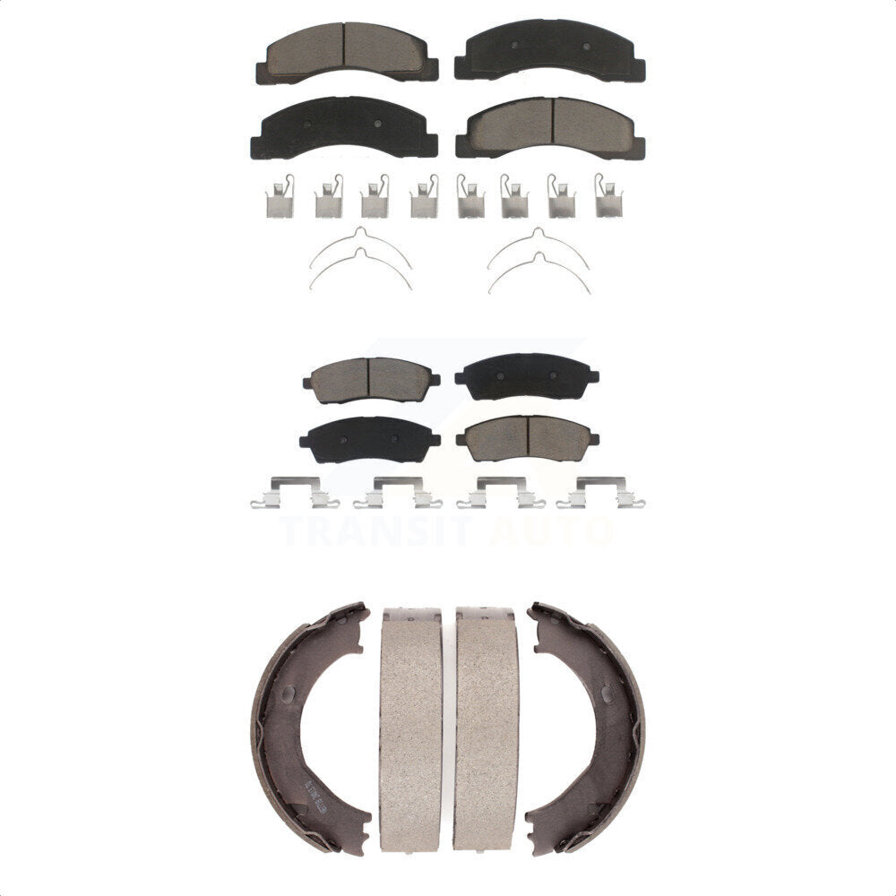Front Rear Ceramic Brake Pads & Parking Shoe Kit For Ford F-250 Super Duty F-350