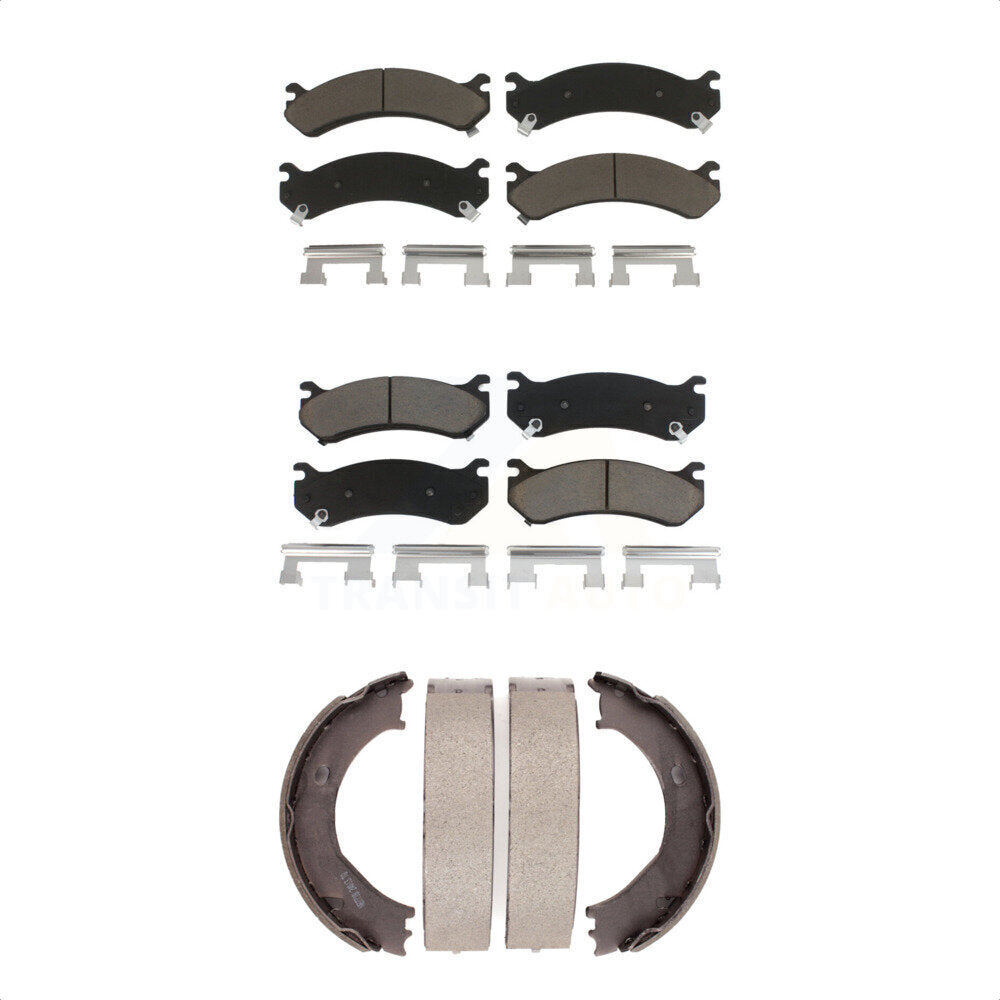 Front Rear Ceramic Brake Pads & Parking Shoe Kit For Chevrolet Silverado 2500 HD