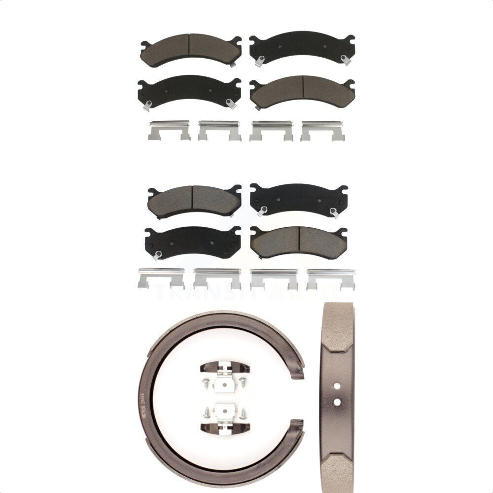 Front Rear Ceramic Brake Pads & Parking Shoe Kit For Chevrolet Silverado 2500 HD
