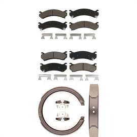 Front Rear Ceramic Brake Pads & Parking Shoe Kit For Chevrolet Silverado 2500 HD