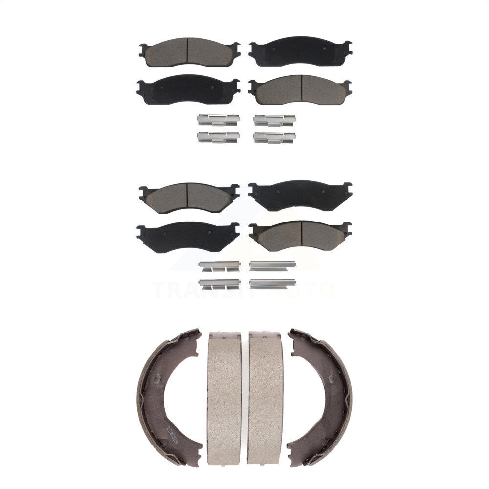 Front Rear Ceramic Brake Pads Parking Shoe Kit For 2003-2005 Dodge Ram 2500 3500