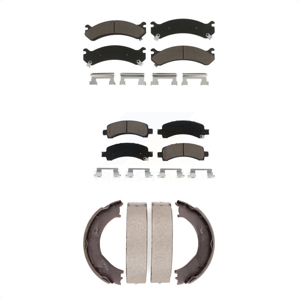 Front Rear Ceramic Brake Pads & Parking Shoe Kit For Chevrolet Express 3500 2500