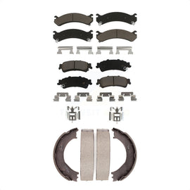 Front Rear Ceramic Brake Pads Parking Shoes Kit For Chevrolet Silverado 3500 GMC