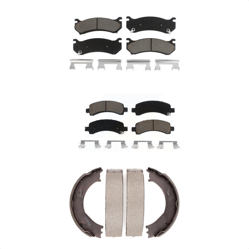 Front Rear Ceramic Brake Pads & Parking Shoes Kit For Chevrolet Express 2500 GMC