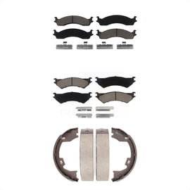 Front Rear Ceramic Brake Pads & Parking Shoe Kit For Ford E-350 Super Duty E-250