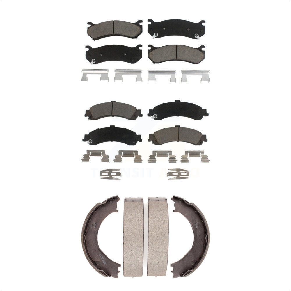 Front Rear Ceramic Brake Pads Parking Shoes Kit For Chevrolet Silverado 1500 GMC