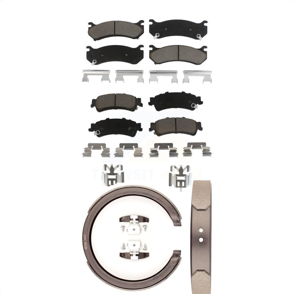 Front Rear Ceramic Brake Pads Parking Shoes Kit For Chevrolet Silverado 1500 GMC