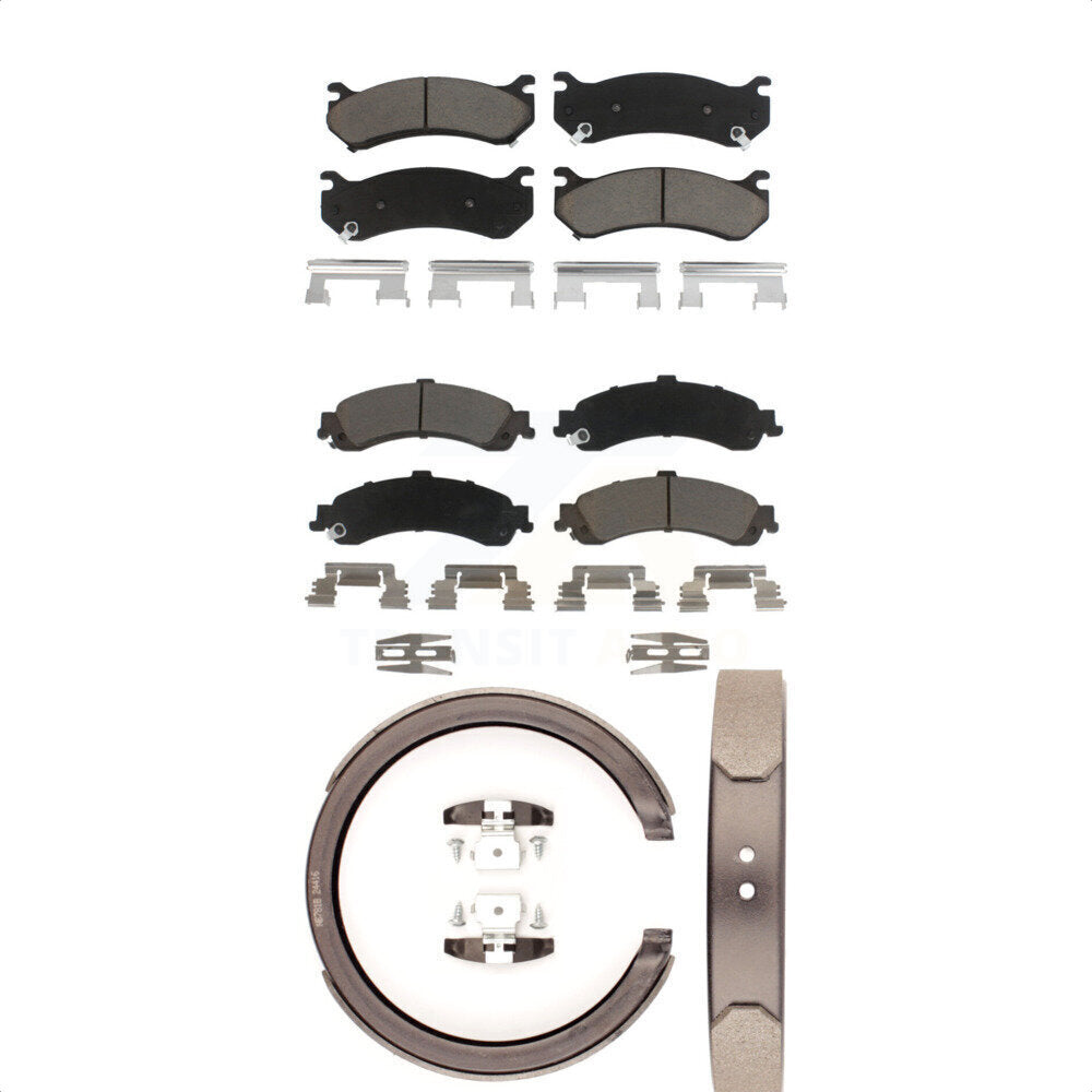 Front Rear Ceramic Brake Pads Parking Shoes Kit For Chevrolet Silverado 1500 GMC