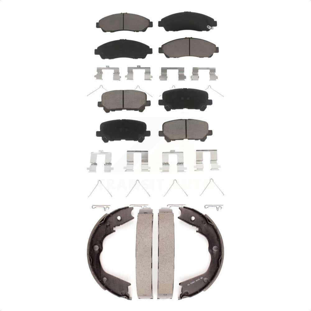 Front Rear Ceramic Brake Pads And Parking Shoe Kit For Honda Pilot Acura MDX ZDX