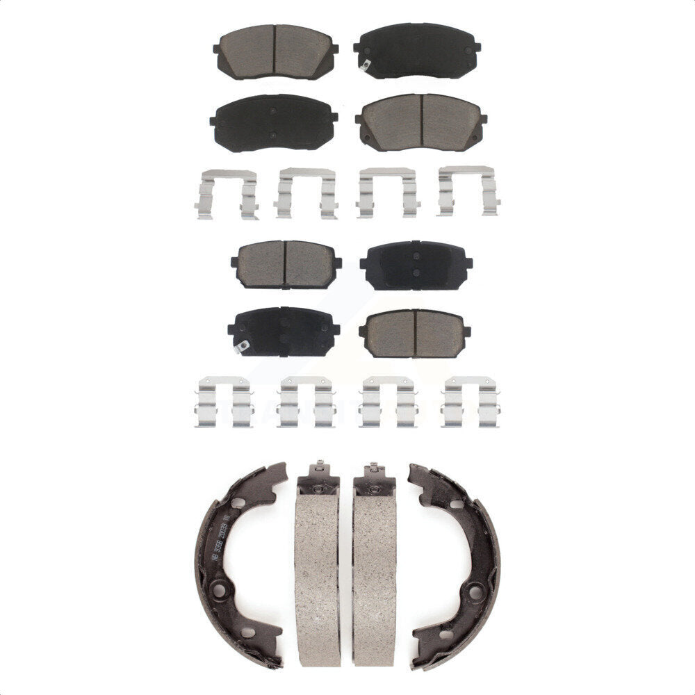 Front Rear Ceramic Brake Pads And Parking Shoes Kit For 2007-2010 Kia Rondo