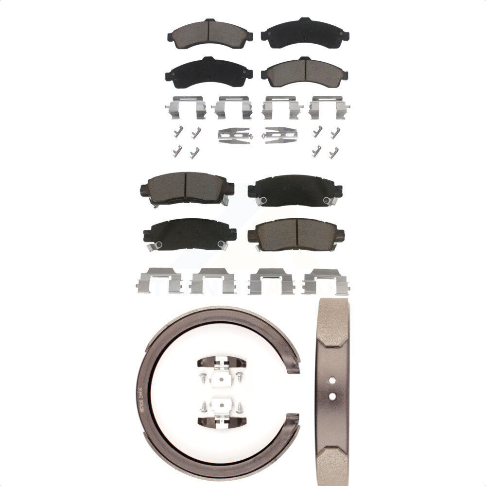 Front Rear Ceramic Brake Pads Parking Shoe Kit For Chevrolet Trailblazer GMC EXT