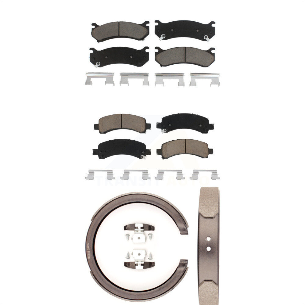 Front Rear Ceramic Brake Pads Parking Shoes Kit For Chevrolet Tahoe GMC Suburban