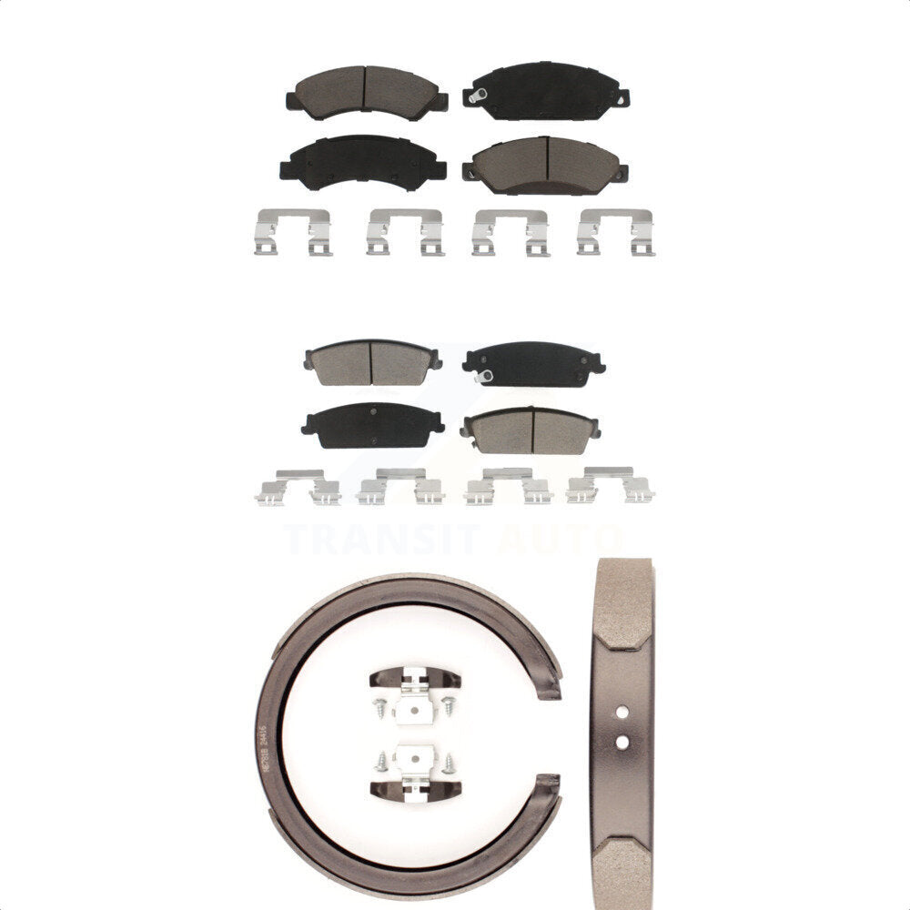Front Rear Ceramic Brake Pads Parking Shoes Kit For Chevrolet Tahoe GMC Suburban