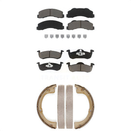 Front Rear Ceramic Brake Pads And Parking Shoes Kit For Ford Expedition Lincoln