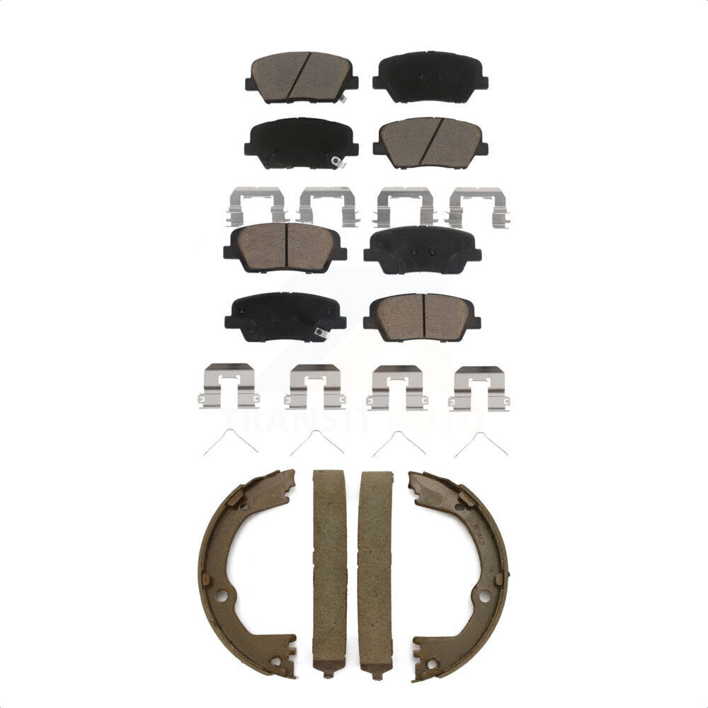 Front Rear Ceramic Brake Pads Parking Shoes Kit For 17-18 Hyundai Santa Fe Sport