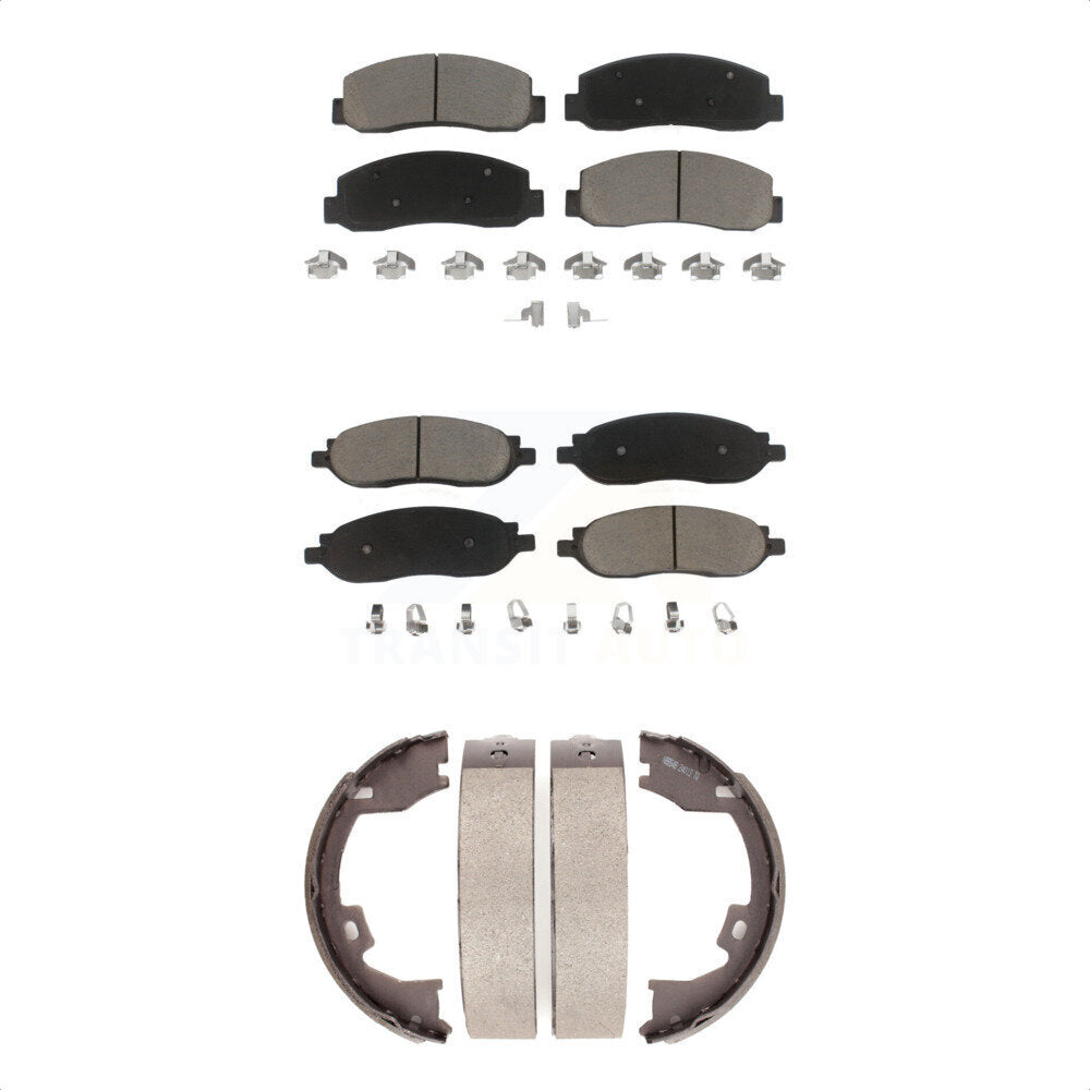 Front Rear Ceramic Brake Pads & Parking Shoe Kit For Ford F-250 Super Duty F-350