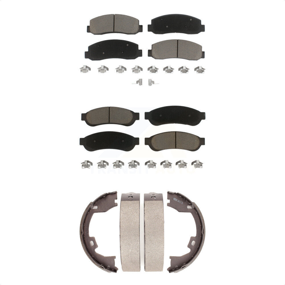 Front Rear Ceramic Brake Pads And Parking Shoes Kit For Ford F-350 Super Duty