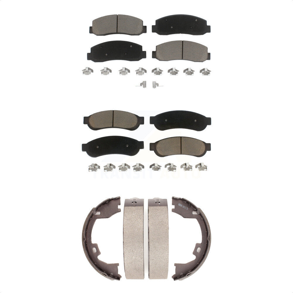 Front Rear Ceramic Brake Pads & Parking Shoe Kit For Ford F-250 Super Duty F-350