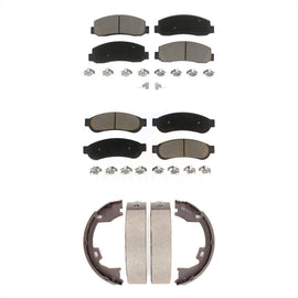 Front Rear Ceramic Brake Pads & Parking Shoe Kit For Ford F-250 Super Duty F-350