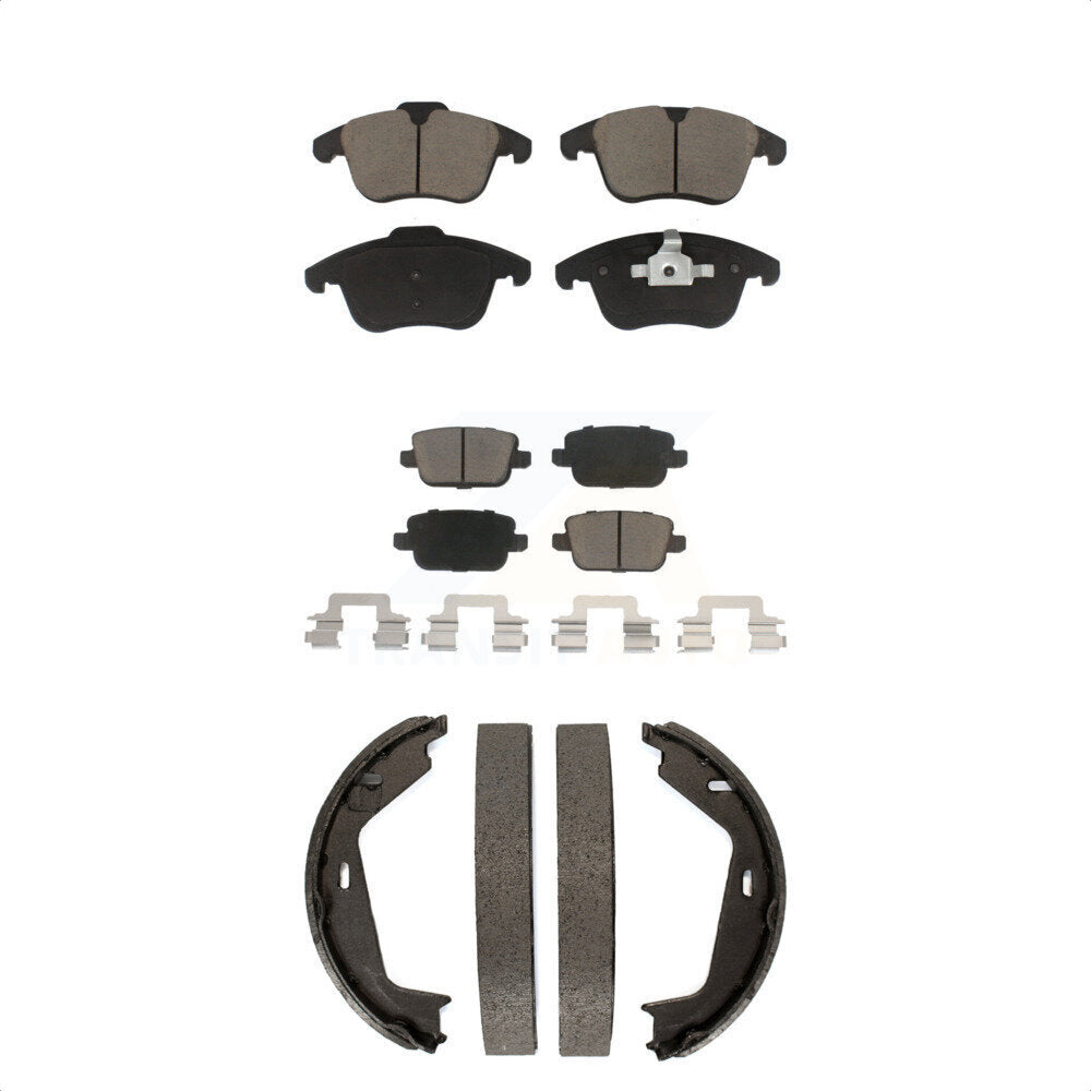 Front Rear Ceramic Brake Pads And Parking Shoes Kit For 2007-2009 Volvo S80 FWD
