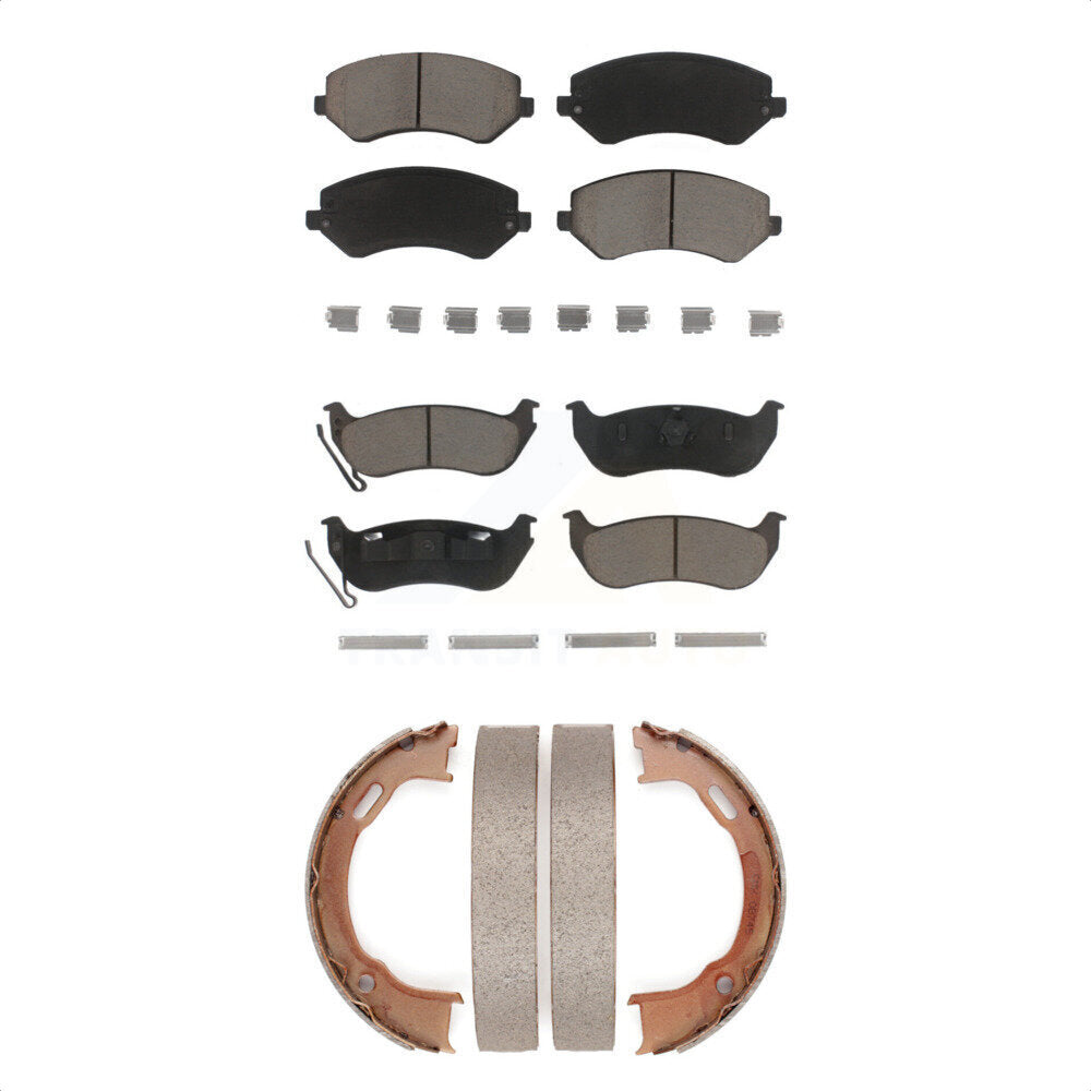 Front Rear Ceramic Brake Pads And Parking Shoes Kit For 2003-2007 Jeep Liberty