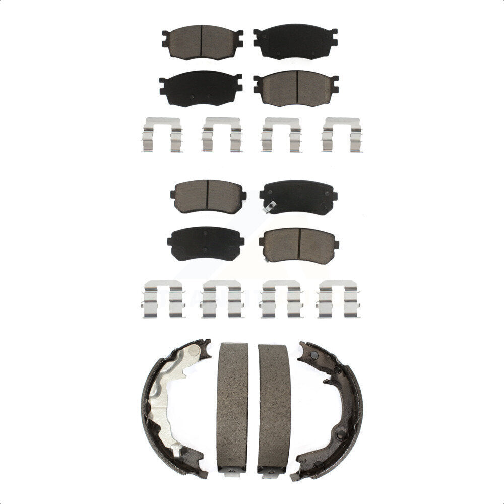 Front Rear Ceramic Brake Pads & Parking Shoe Kit For Hyundai Accent Kia Rio Rio5