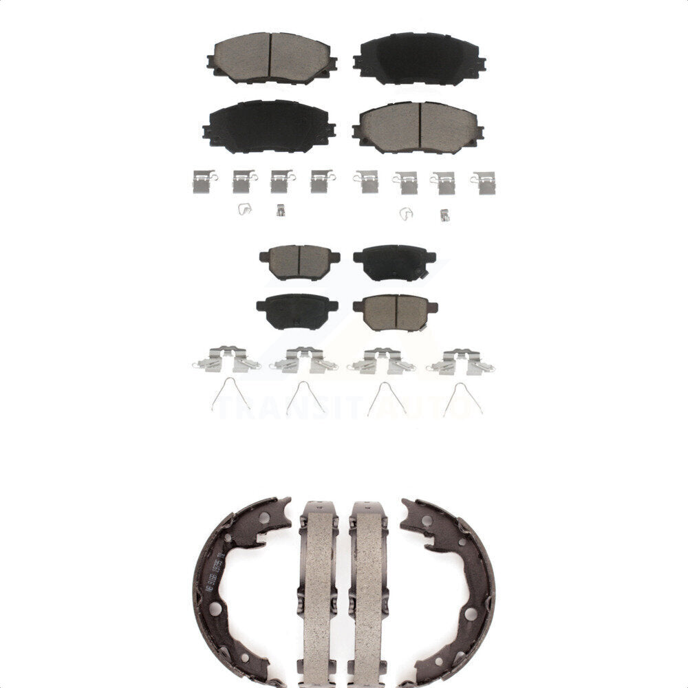 Front Rear Ceramic Brake Pads & Parking Shoes Kit For Toyota Matrix Pontiac Vibe