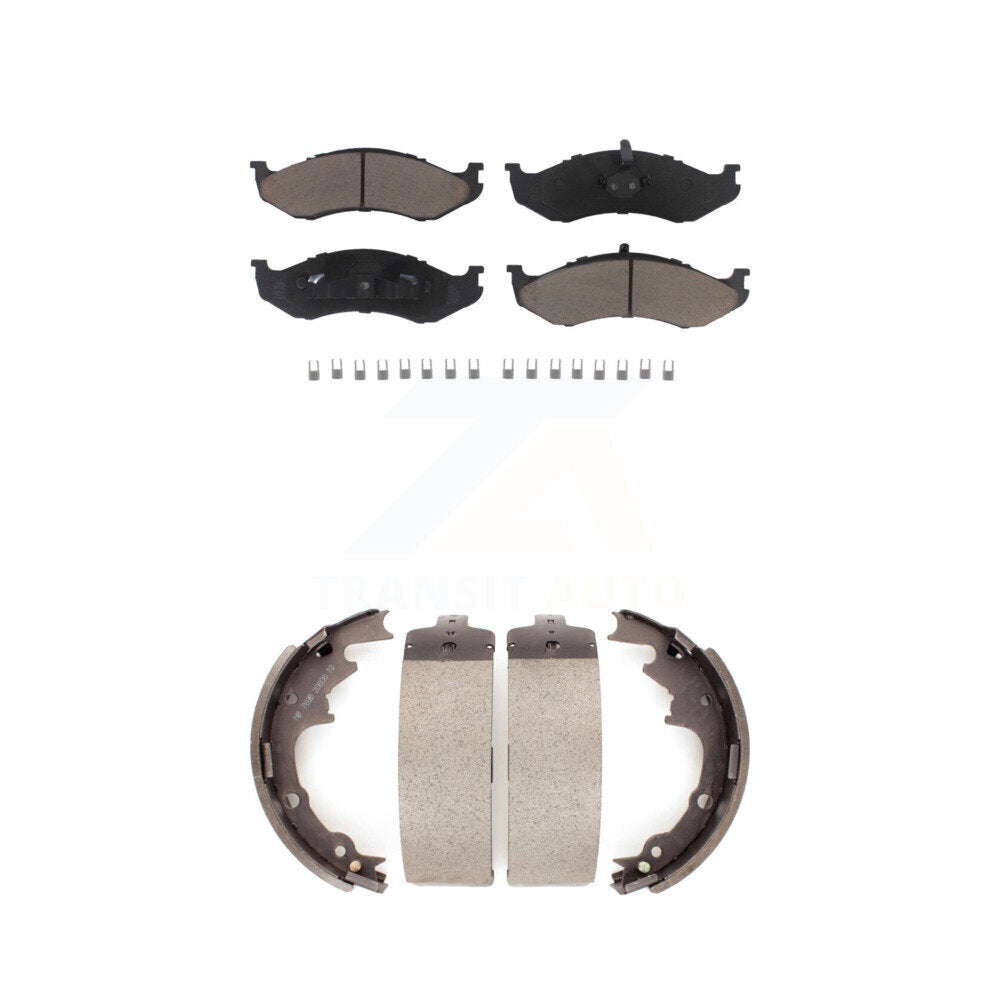 Front Rear Ceramic Brake Pads And Drum Shoes Kit For Jeep Wrangler Cherokee TJ