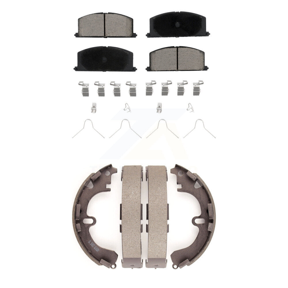 Front Rear Ceramic Brake Pads & Drum Shoes Kit For Toyota Corolla Geo Prizm Nova