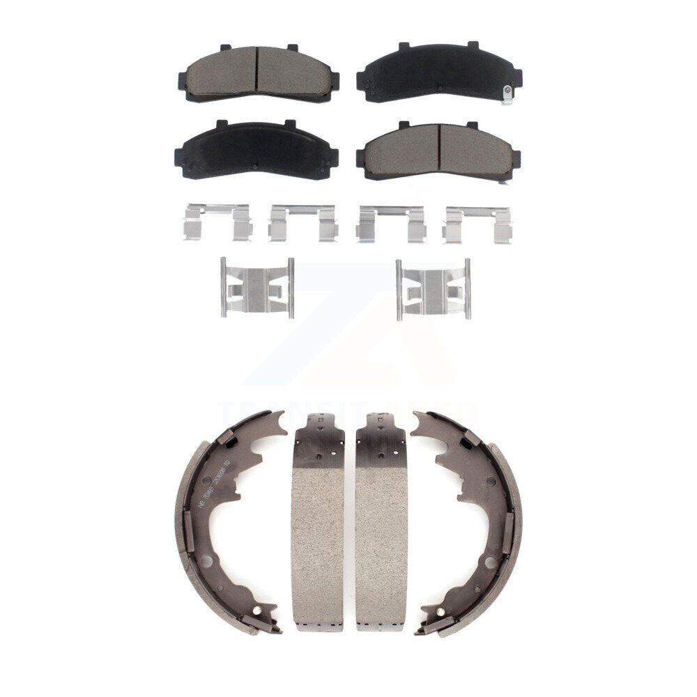 Front Rear Ceramic Brake Pads & Drum Shoes Kit For Ford Ranger Mazda B3000 B2300