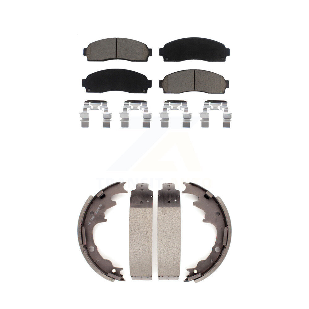 Front Rear Ceramic Brake Pads & Drum Shoes Kit For Ford Ranger Mazda B2300 B3000
