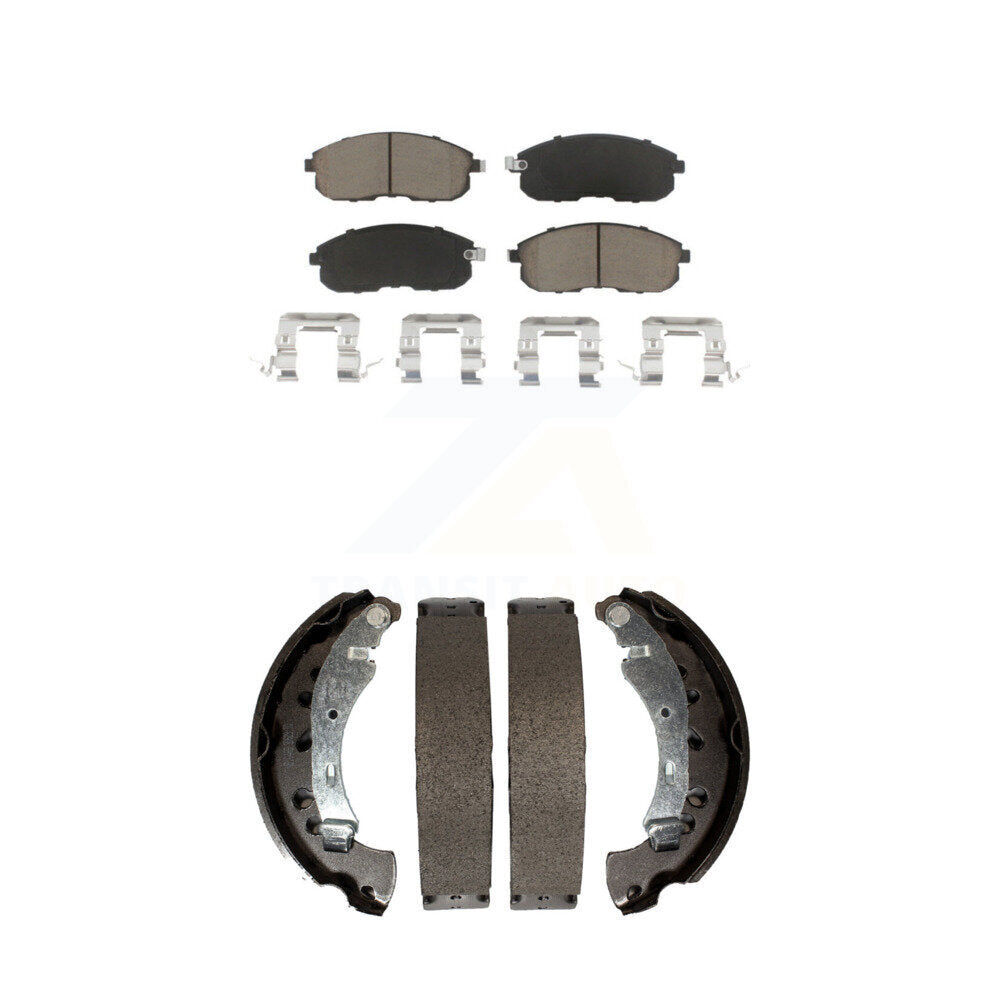 Front Rear Ceramic Brake Pads And Drum Shoes Kit For 2013-2019 Nissan Sentra
