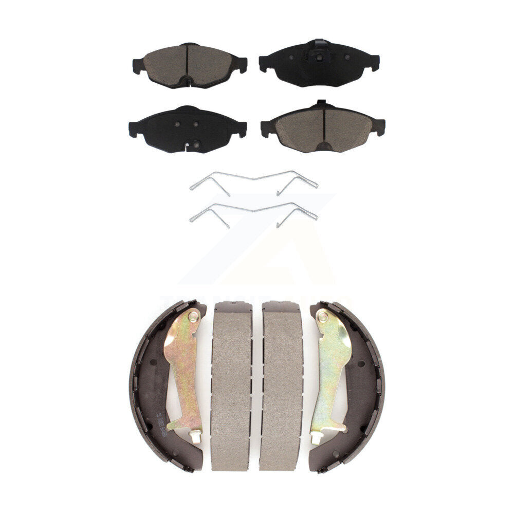 Front Rear Ceramic Brake Pads & Drum Shoe Kit For Chrysler Sebring Dodge Stratus