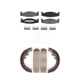 Front Rear Ceramic Brake Pads Drum Shoes Kit For Ford E-150 Econoline Club Wagon