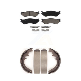 Front Rear Ceramic Brake Pads & Drum Shoes Kit For Ford F-150 Dodge Ram 1500 Van