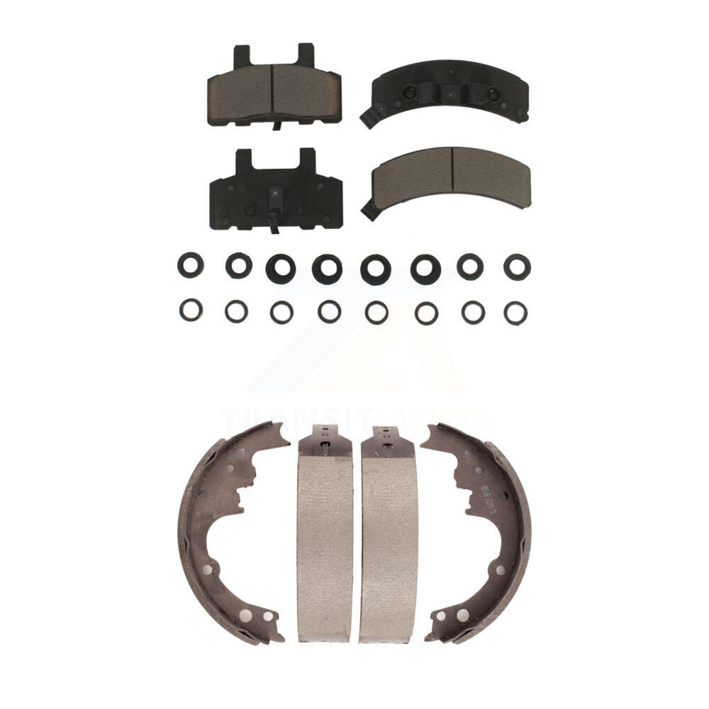 Front Rear Ceramic Brake Pads & Drum Shoe Kit For Chevrolet Astro GMC Safari AWD