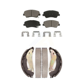 Front Rear Ceramic Brake Pads And Drum Shoes Kit For 2012-2017 Hyundai Accent
