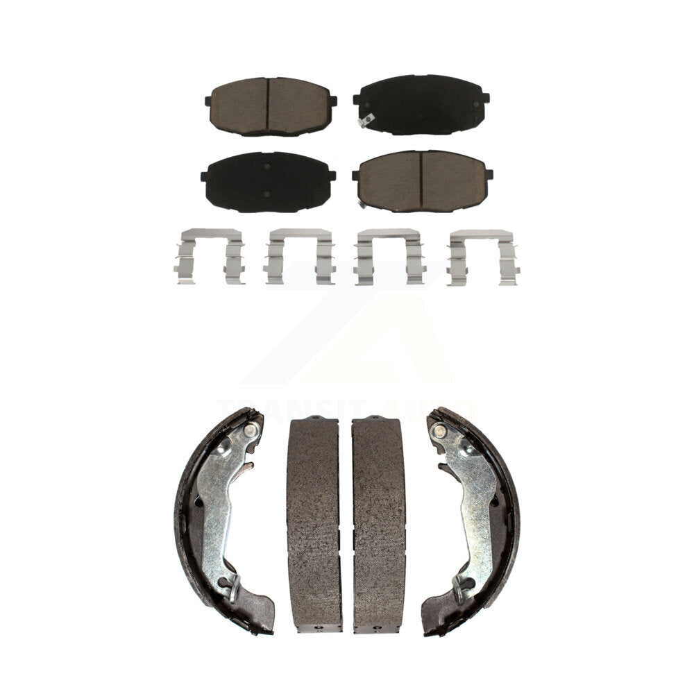 Front Rear Ceramic Brake Pads And Drum Shoe Kit For 2009 Hyundai Elantra Touring