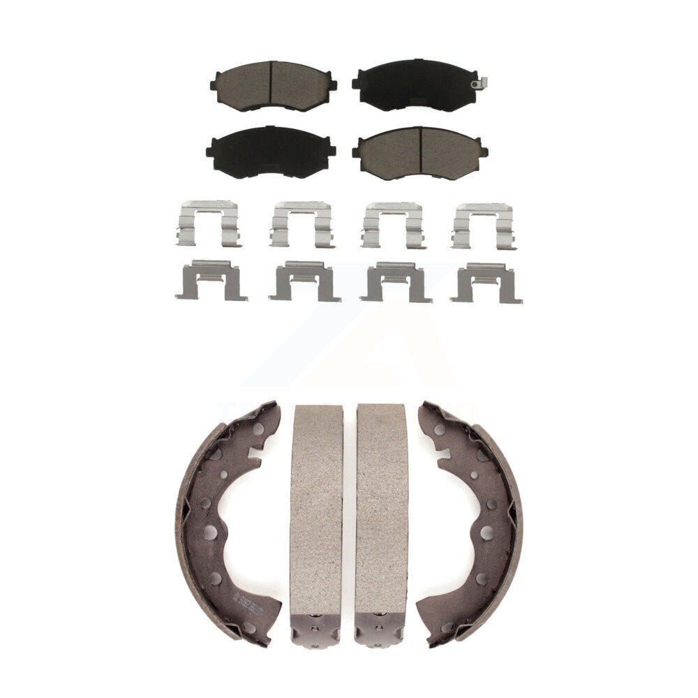 Front Rear Ceramic Brake Pads And Drum Shoe Kit For 2002-2006 Nissan Sentra 1.8L