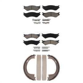 Front Rear Ceramic Brake Pads And Parking Shoes Kit For Ford F-150 Heritage