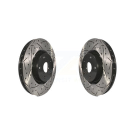 Front Coated Drilled Slotted Disc Brake Rotors Pair For Subaru Impreza WRX STI