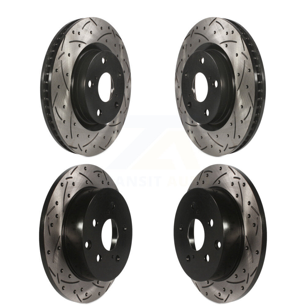 Front Rear Coated Drilled Slotted Disc Brake Rotors Kit For Toyota RAV4